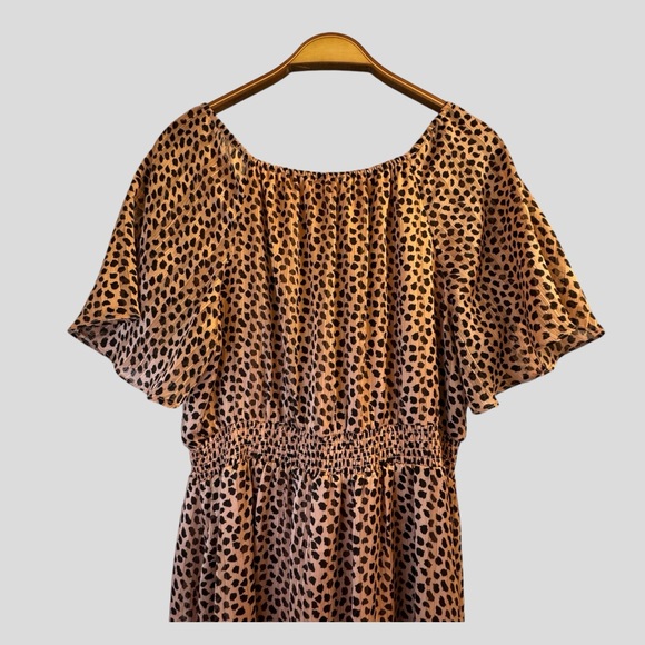 Women’s Dress Size XL Pink Black Metallic Gold Thread Flutter Sleeves Midi - Picture 9 of 12